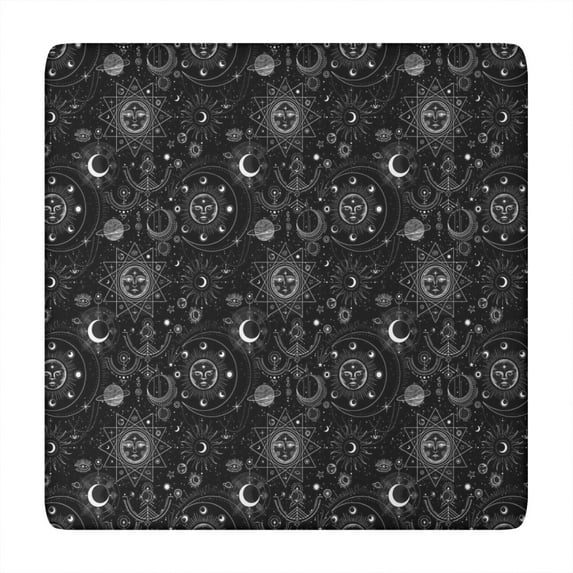 Black Gothic Sun Moon Pattern Square Fitted Tablecloth with Elastic Edge,Square Table Cover,Washable Elastic Table Cover for Home Kitchen Party Decor 34"x34"