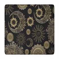Black Gothic Sun Moon Pattern Square Fitted Tablecloth with Elastic Edge,Square Table Cover,Washable Elastic Table Cover for Home Kitchen Party Decor 34"x34"