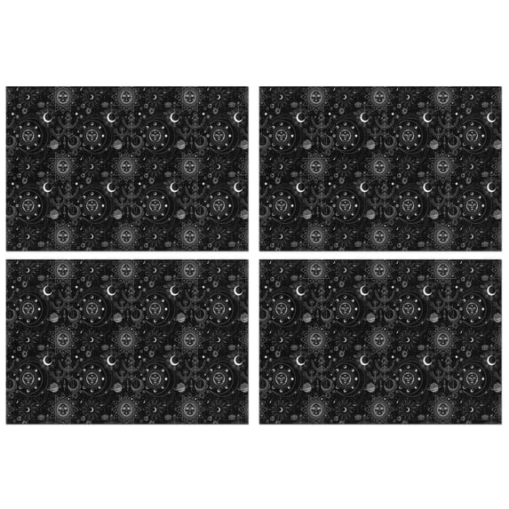 Black Gothic Sun Moon Pattern Summer Placemats Table Placemats Set Of 4-Linen Kitchen Washable Placemats Table Mats 11.8"x17.7" Non-Slip Heat Resistant