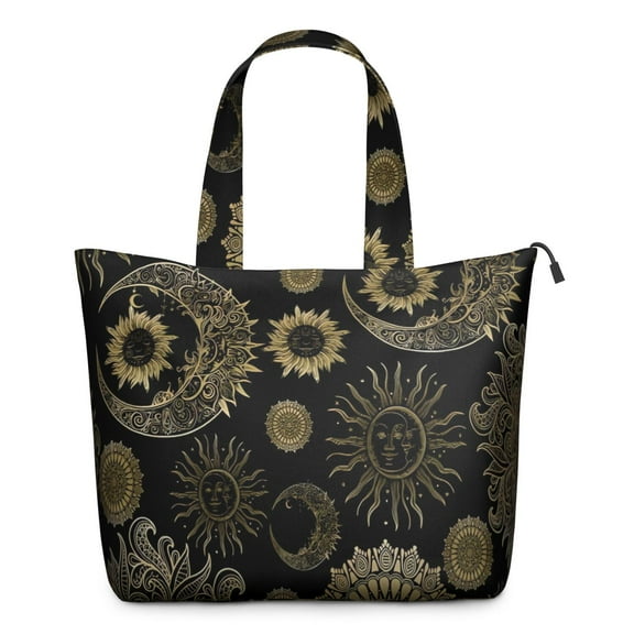 Black Gothic Sun Moon Pattern Travel Tote Bags for Women Carry On,Large Weekender Bags for Women Travel,Multi Functional Duffle Bag for Work,Shopping,Sports