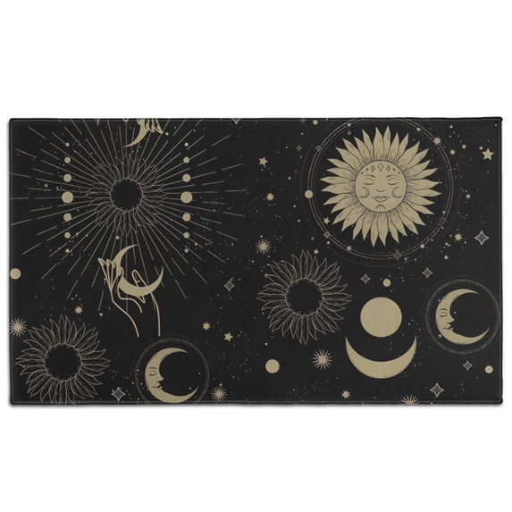 Black Gothic Sun Moon Star Pattern Door Rugs,Washable Non Slip Door Mats Indoor,Decorative Door Mats,Entry Mat Indoor for Entrance,Bedroom,Kitchen,Bathroom,17"x30"