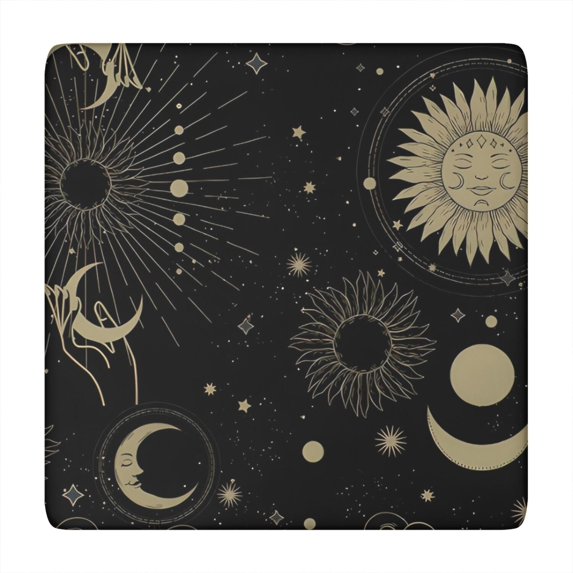 Black Gothic Sun Moon Star Pattern Square Fitted Tablecloth with Elastic Edge,Square Table Cover,Washable Elastic Table Cover for Home Kitchen Party Decor 34"x34"