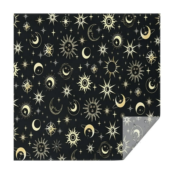 Black Gothic Sun Moon Star Pattern Square Tablecloth,Waterproof Square Table Cover,Wipeable Spillproof Washable Table Cover for Home Kitchen Party Decor 42"X42"(107x107cm)