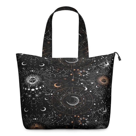 Black Gothic Sun Moon Star Pattern Travel Tote Bags for Women Carry On,Large Weekender Bags for Women Travel,Multi Functional Duffle Bag for Work,Shopping,Sports