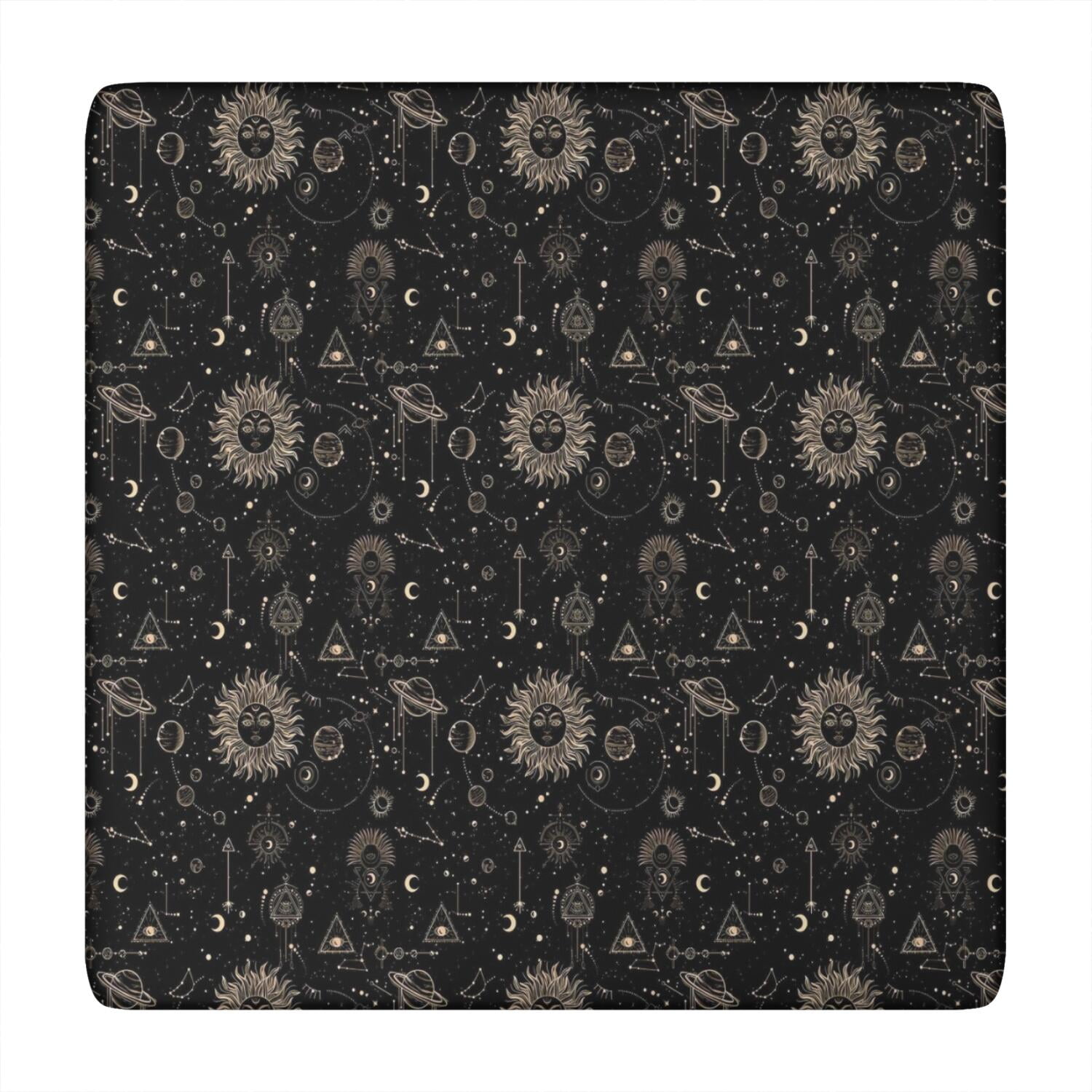 Black Gothic Sun Planet Moon Pattern Square Fitted Tablecloth with ...