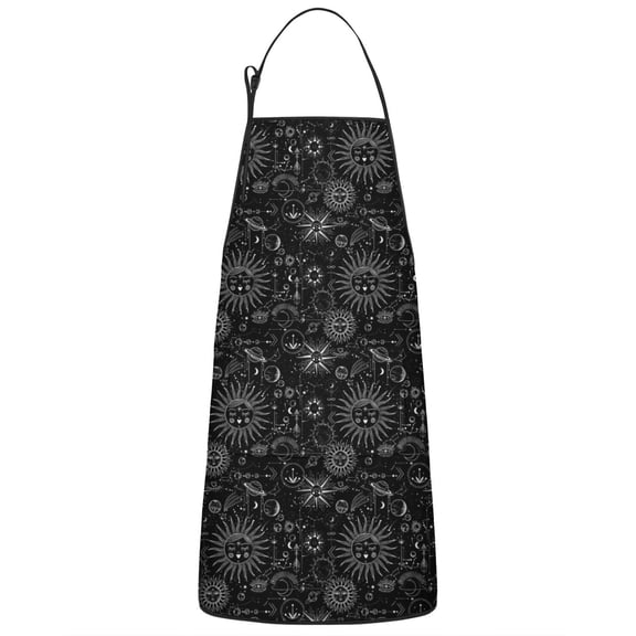 Black Gothic Sun Planet Pattern Apron-Garden Aprons for Women with Pockets-Cotton Linen Waterproof Kitchen Cooking Gardening Aprons Adjustable for Kitchen,Cooking,BBQ and Salon 33x27 Inch