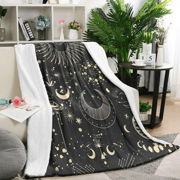 Black Gothic Sun Planet Pattern Blanket,Comfortable Soft Flannel Throw Blanket,All Season,Warm Lightweight Blankets for Sofa Bed Couch Living Room Chair,50"x60"