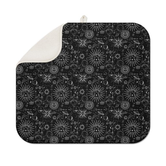 Black Gothic Sun Planet Pattern Dish Drying Mat for Kitchen 1 Pack, Ultra Absorbent Microfiber Dishes Drainer Mats,16"x18"
