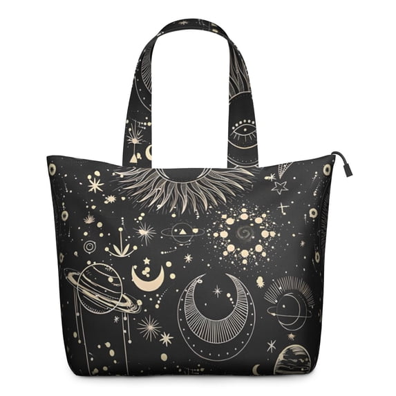 Black Gothic Sun Planet Pattern Travel Tote Bags for Women Carry On,Large Weekender Bags for Women Travel,Multi Functional Duffle Bag for Work,Shopping,Sports