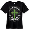 Black Gothic TShirt with Green Floral Design 'Faith Inspires Home & Family'