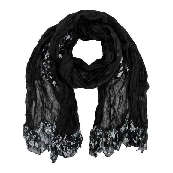 Black Graceful Floral Ruffle Scarf Shawl