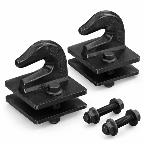 Black Grade 70 Forged Steel Tractor Bucket Grab Hook Bolt-On Tow Mount with Backer Plate 2 Pack