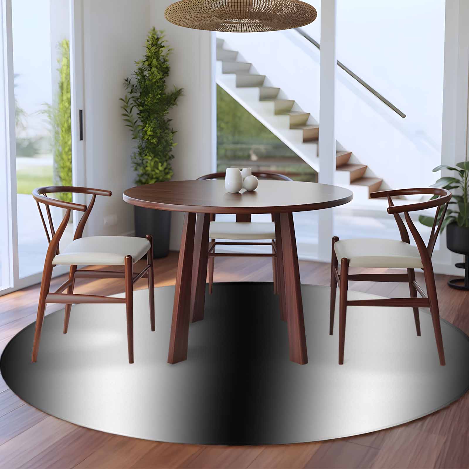 Black Gradient 5ft Round Rug for Dining Table for 4 People Under Table ...
