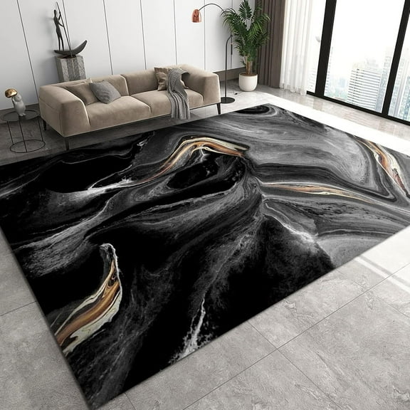 Black Gradient Abstract Marble Area Rug, Retro Classic Indoor Non-Slip Rugs, For Room Sofa Living Room Mat Bedroom Home Decor Floor Mats 3x5ft
