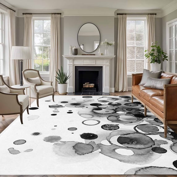 Black Gradient Area Rugs 5'x8', Washable Small Throw Rugs for Classroom Bedroom, Abstract Polka Dots Vintage Modern Art Indoor Outdoor Rug Non-Slip Low Pile Carpet Runner Reversible Floor Mats