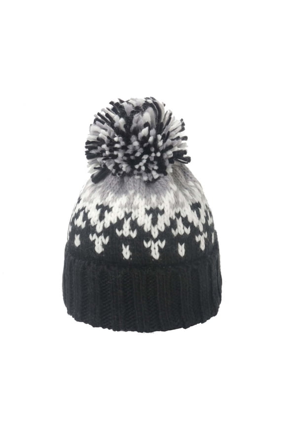 Black Gradient Knitted Hat With Curled Edgeless Design For Cold Weather Outdoor Warmth Made Of Acrylic In Black Free Size For Women