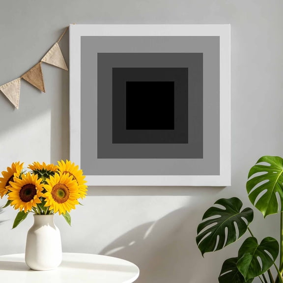 Black Gradient Squares Canvas Wall Art for Living Room, Softness Layers Zen Geometric Poster Print Painting for Bedroom Office Home Decoration Wall Pictures Prepare To Hang 8"x8"