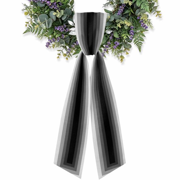 Black Gradient Squares Wreath Sash for Front Door, Softness Layers Zen Geometric Satin Wreath Ribbon Bow Accessory Garland Home Decor for Doorway Porch Yard 4.5x56