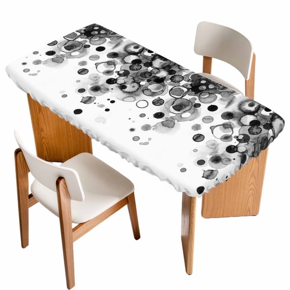 Black Gradient Table Cloths for 5 Foot Rectangle Tables, Abstract Polka Dots Vintage Modern Art Patio Waterproof Elastic Fitted Tablecloths, Washable Rectangular Table Cover for Camping
