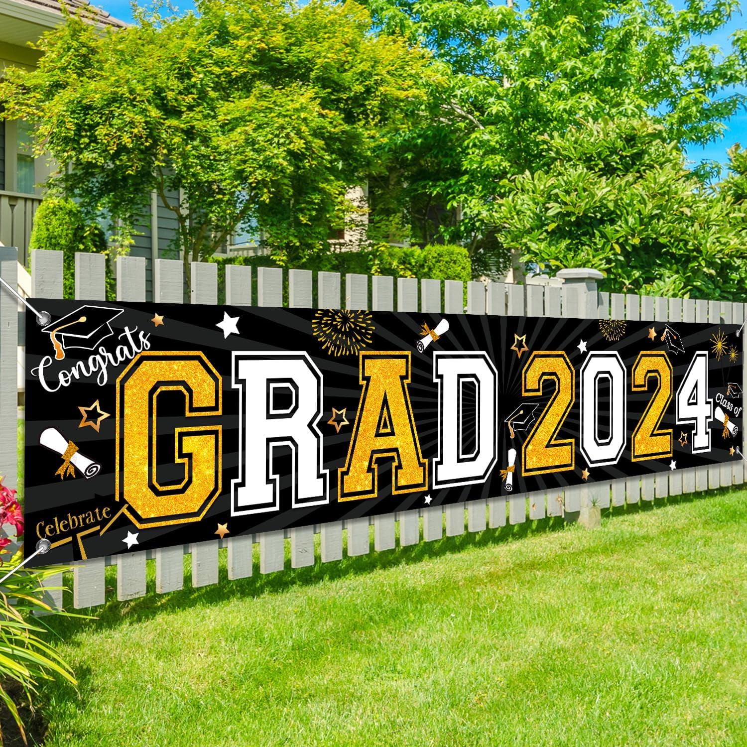 Black Graduation Banner Party Decoration Class of 2024,Black Giant ...