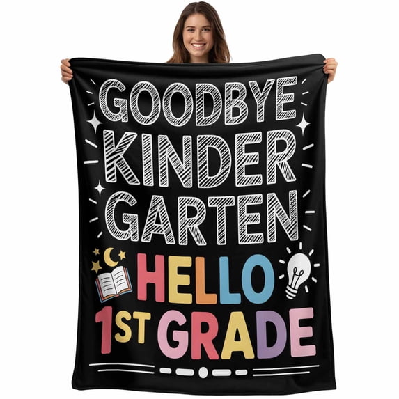 Black Graduation Blanket Soft Cozy Warm Throw Blanket for Couch, Plush Fuzzy Flannel Fleece Blankets for Sofa, Funny Words Kindergarten Bed Blankets Lightweight Gifts for Women, 50"x80"