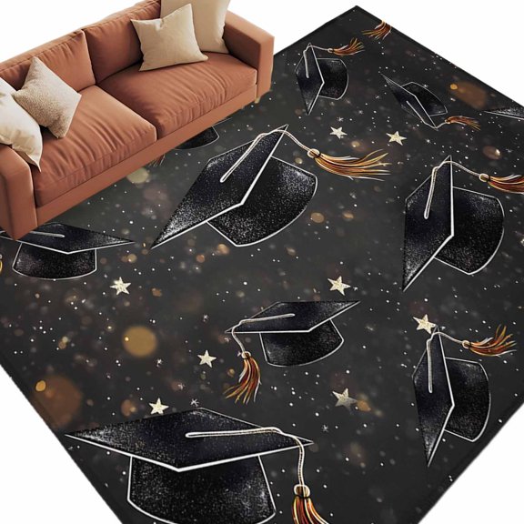 Black Graduation Cap Area Rug 5x8 Washable Rug Non Slip Modern Art Star Congratulations Large Area Rug Soft Stainresistant Indoor Floor Carpet for Living Room Bedroom Home Office Dining Room Nursery