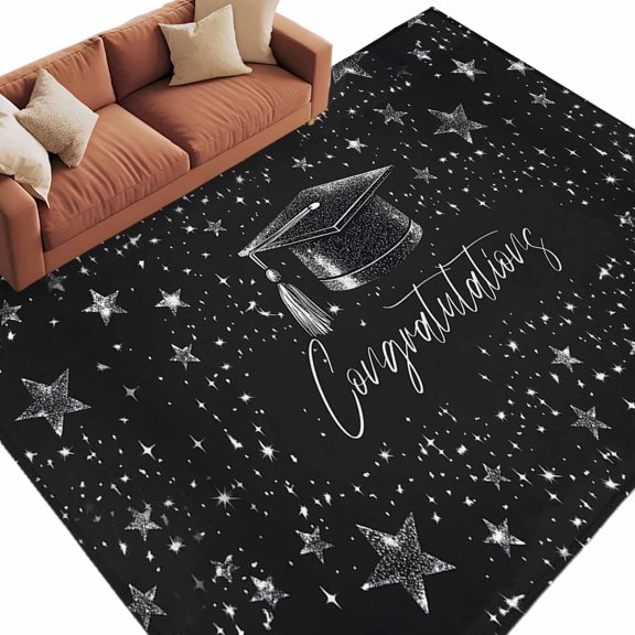 Black Graduation Cap Area Rug 8x10 Washable Rug Non Slip Modern Sparkle Star Congratulations Large Area Rug Soft Stainresistant Indoor Floor Carpet for Living Room Bedroom Office Dining Room Nursery