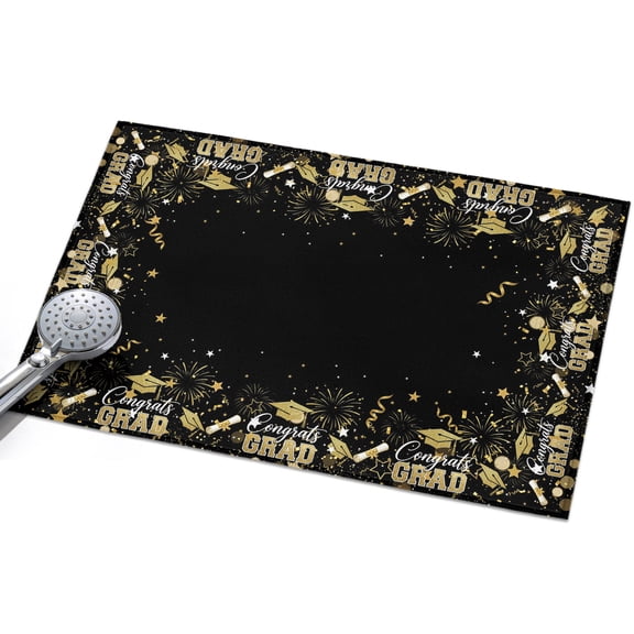 Black Graduation Cap Area Rugs 2x3ft Gold Stars Academic Diploma Interactive Floor Rug&nbsp;Non Slip Low Pile Ultra Soft Throw Carpet for Entryway Indoor Entrance Kitchen Bathroom