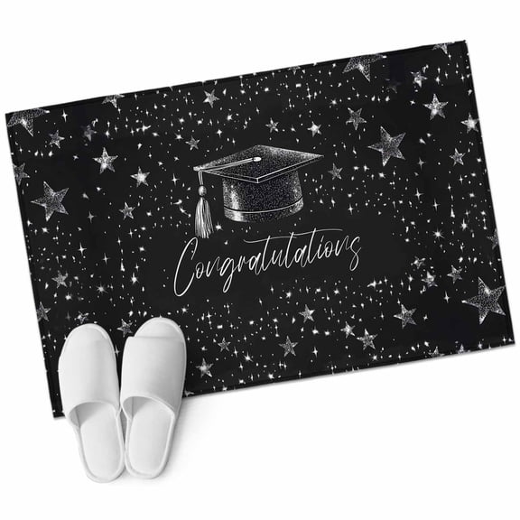 Black Graduation Cap Bathroom Rug Washable 2x3 Entryway Rug Non Slip Modern Sparkle Star Congratulations Front Door Mat Low Pile Indoor Doormat Throw Floor Carpet for Kitchen Bedroom Entrance
