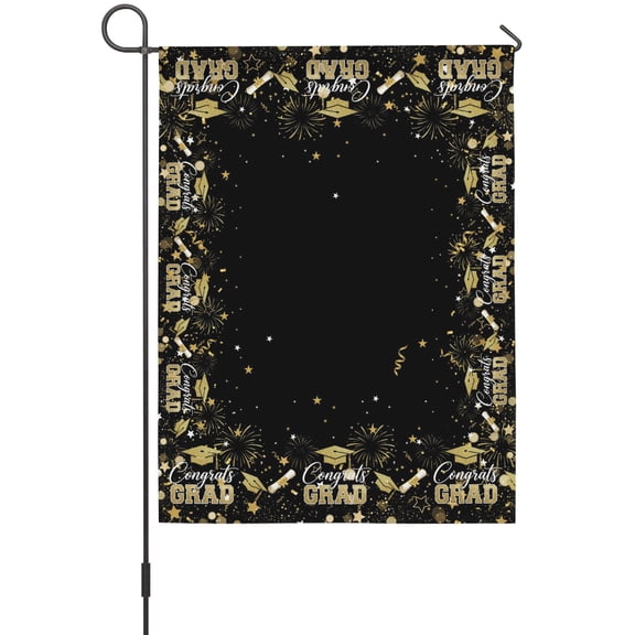 Black Graduation Cap Garden Flag 12 x 18 Inches, Gold Stars Academic Diploma Interactive Weather Proof Outdoor Patio Flags Double Sided Small Garden Decoration for Yard Outside Home