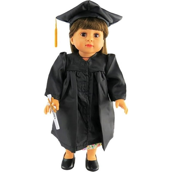 Black Graduation Gown, Cap, and Diploma Outfit for 18 Inch Dolls | American Fashion World