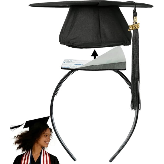 Black Graduation Cap Headband Insert, Anti-Slip Graduation Hat Holder for Curly Hair, Secure Fit Hairband Accessory, Keeps Hairstyle Natural and Stable