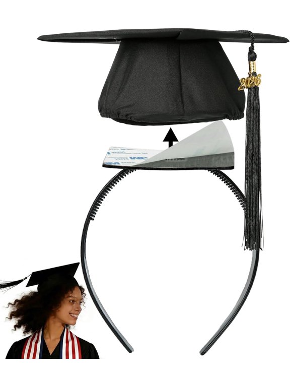 Black Graduation Cap Headband Insert, Anti-Slip Graduation Hat Holder for Curly Hair, Secure Fit Hairband Accessory, Keeps Hairstyle Natural and Stable