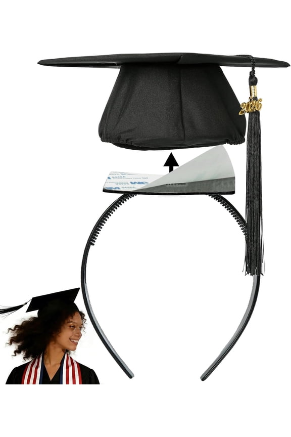 Black Graduation Cap Headband Insert, Anti-Slip Graduation Hat Holder for Curly Hair, Secure Fit Hairband Accessory, Keeps Hairstyle Natural and Stable