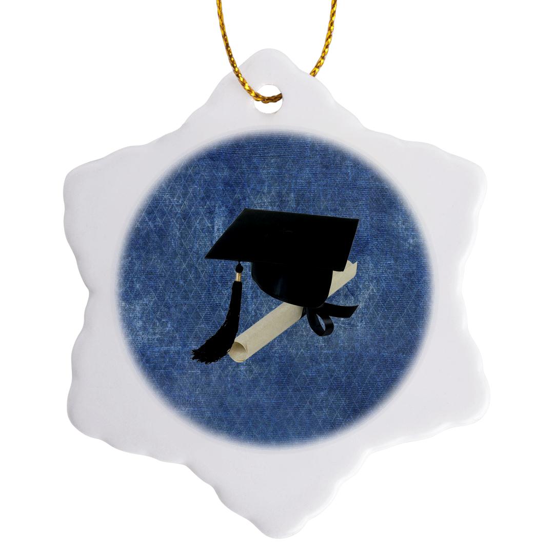 3drose, Black Graduation Cap with Diploma on Blue Design, 3 inch ...