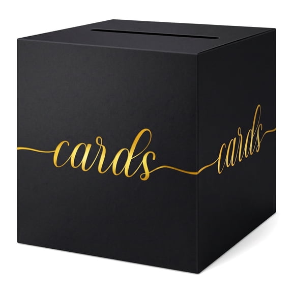 Black Graduation Card Box, Gold Foil Gift Card Box for Party Decorations, Wedding Reception, Birthday, Baby & Bridal Shower, Anniversary, Retirement