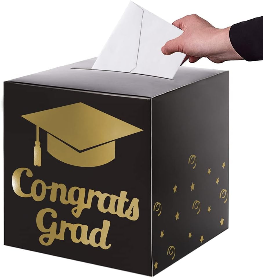 Black Graduation Card Box Holder, Foldable Cardboard Congrats Grad Box ...