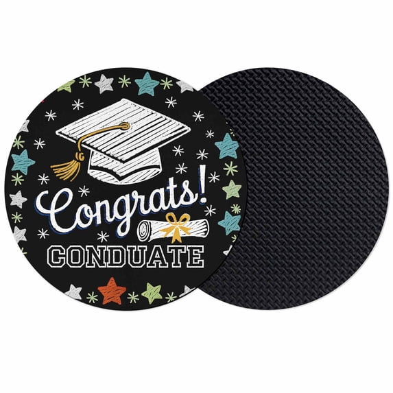 Black Graduation Coasters Set of 2, Absorbent Coasters for Drinks, Colorful Star Coaster for Desk Coffee Table Protection, Home Decor House Warming Gifts 4"