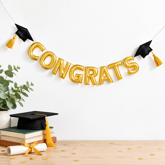 Black Graduation Decorations Pre-strung Handmade Felt Congrats SignCongratulations Banner For Celebrate Clof 2026 Home Wall Firepl