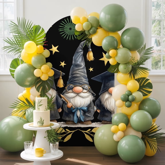 Black Graduation Gnomes Arch Backdrop Cover, 5FT, Yellow Star Firework Academic Spandex Arch Covers Double-Sided Backdrop for Wedding Birthday Party Photo Background Decoration