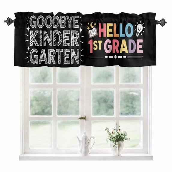 Black Graduation Kitchen Valances for Windows 54x18 Inch Kitchen Curtains Valances Rod Pocket Funny Words Kindergarten Bathroom Window Valances for Window Treatment Decor