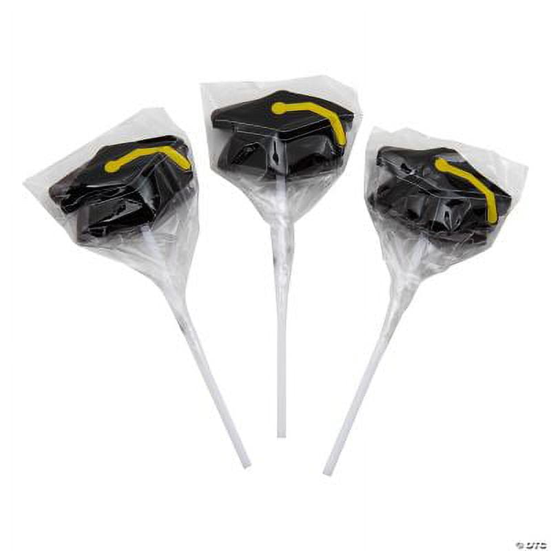 Black Graduation Mortarboard Hat Suckers, 12 Pieces, Party Favors, Decorations
