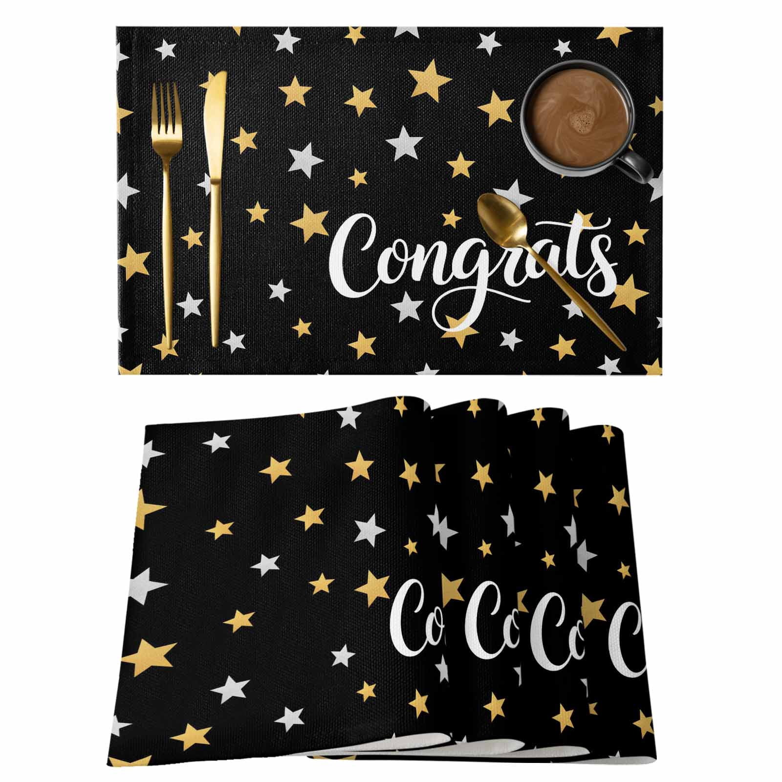 Black Graduation Placemats Set of 12 Stars Modern Art Place Mats Indoor ...