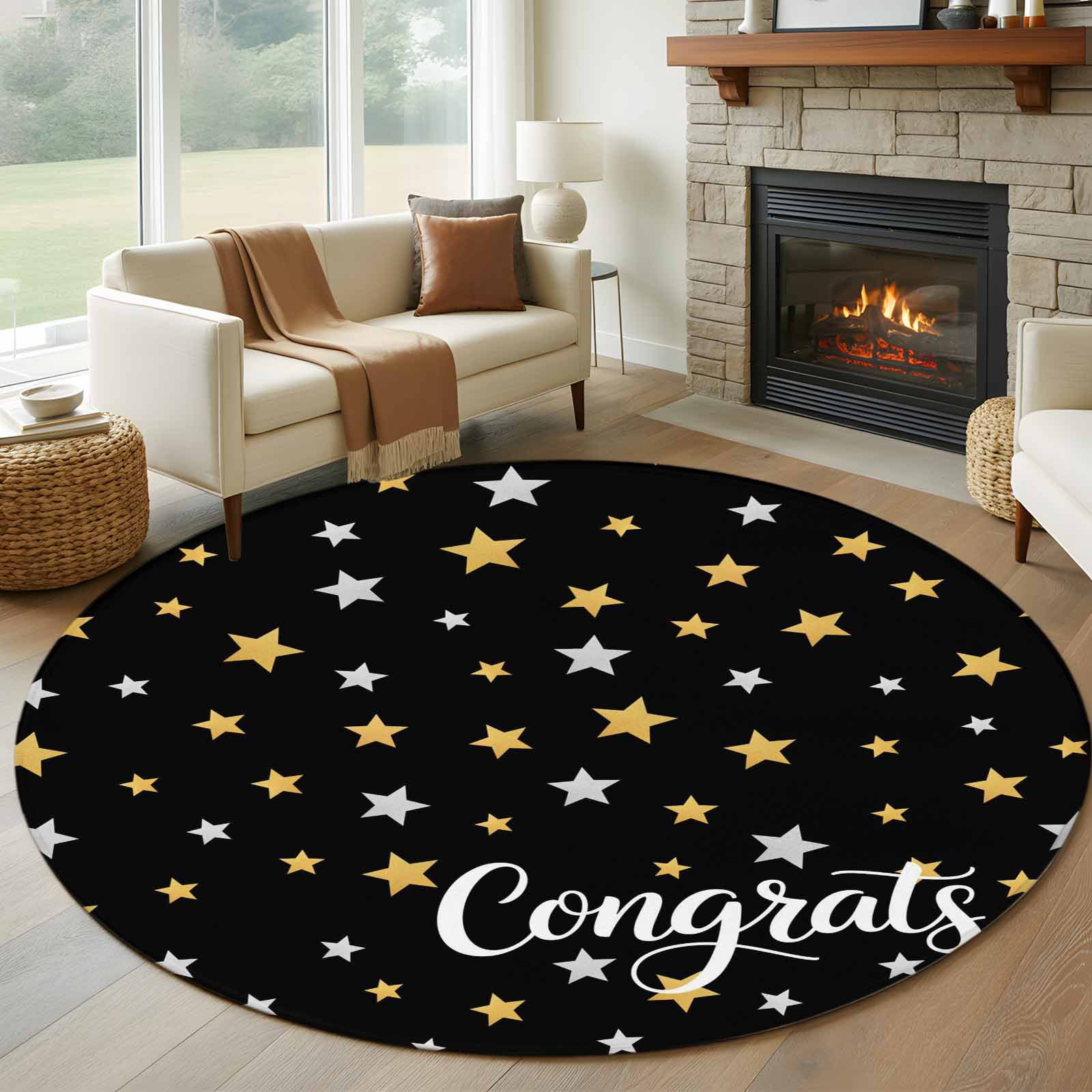 Black Graduation Round Rug 5ft Washable Circle Kitchen Rugs Non Slip ...