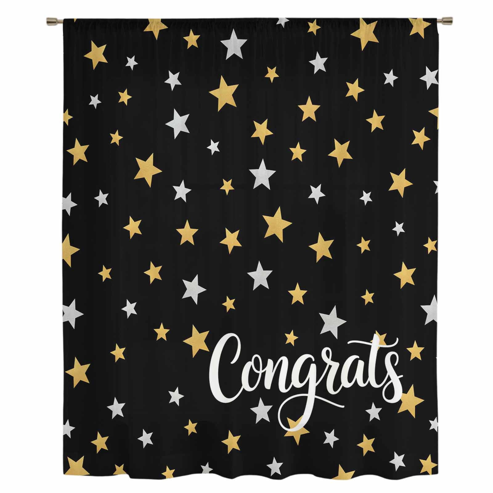 Grad Drapes Black Graduation Sheer Curtains 63 Inches Long, Stars Modern Art Light ...