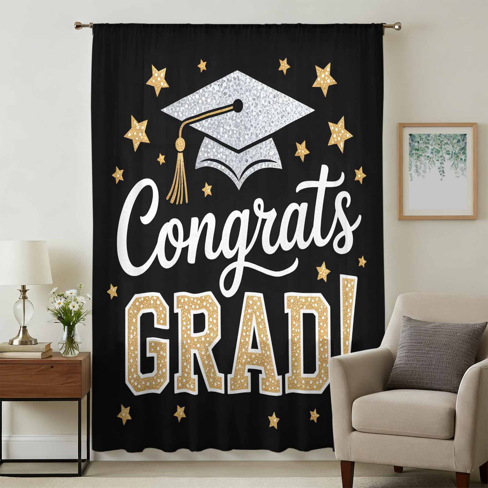 Black Graduation Sheer Curtains 72 Inches Long, Yellow Star Light ...