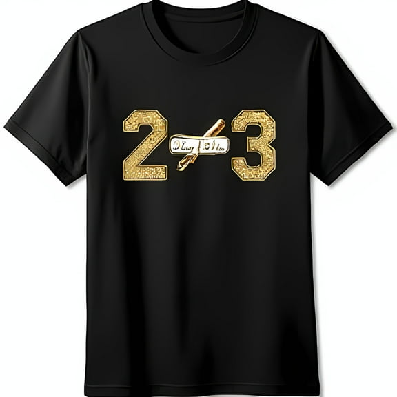 Black Graduation T-Shirt 2023 Bold 2 & 3 Design with Graduation & Diploma