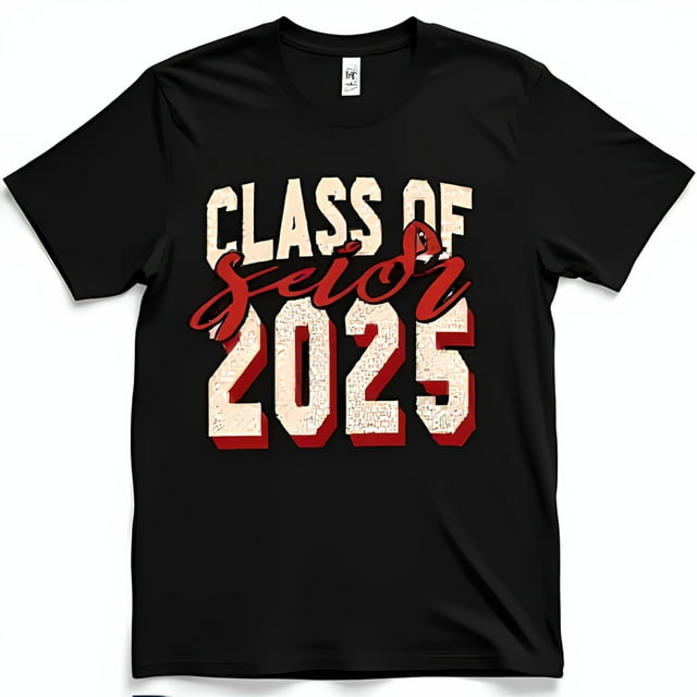 Black Graduation TShirt for Class of Senior 2025 Bold Glittery Design