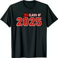 thumbnail image 1 of Black Graduation T-Shirt with Red Graduation & Class of 2025 Design, 1 of 5