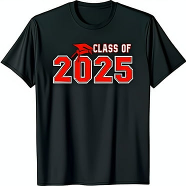 Black Graduation T-Shirt with Red Graduation & Class of 2025 Design